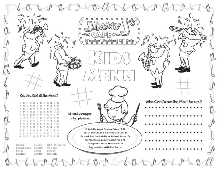 Jimmy J's Cafe Kids Menu